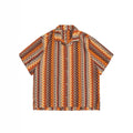 Loose fit Cuban collar shirt in a woven contrast colour pattern with drop-shoulder short sleeves.
