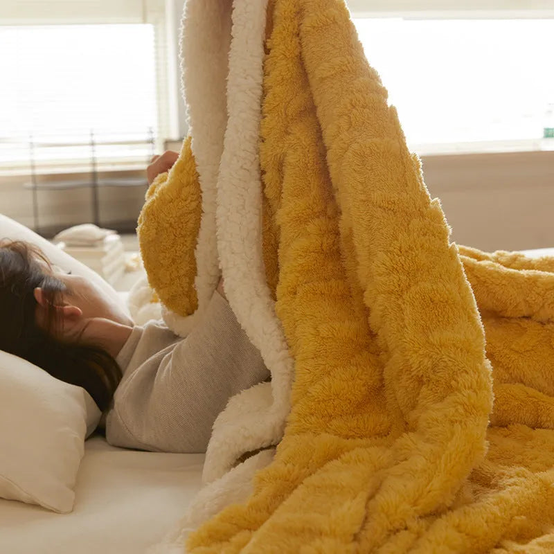 Polyester thermal flannel blanket in tea green colour showing textured surface and modern simple design
