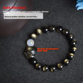Natural obsidian bracelet with 10mm beads in gold, silver, or black finish.
