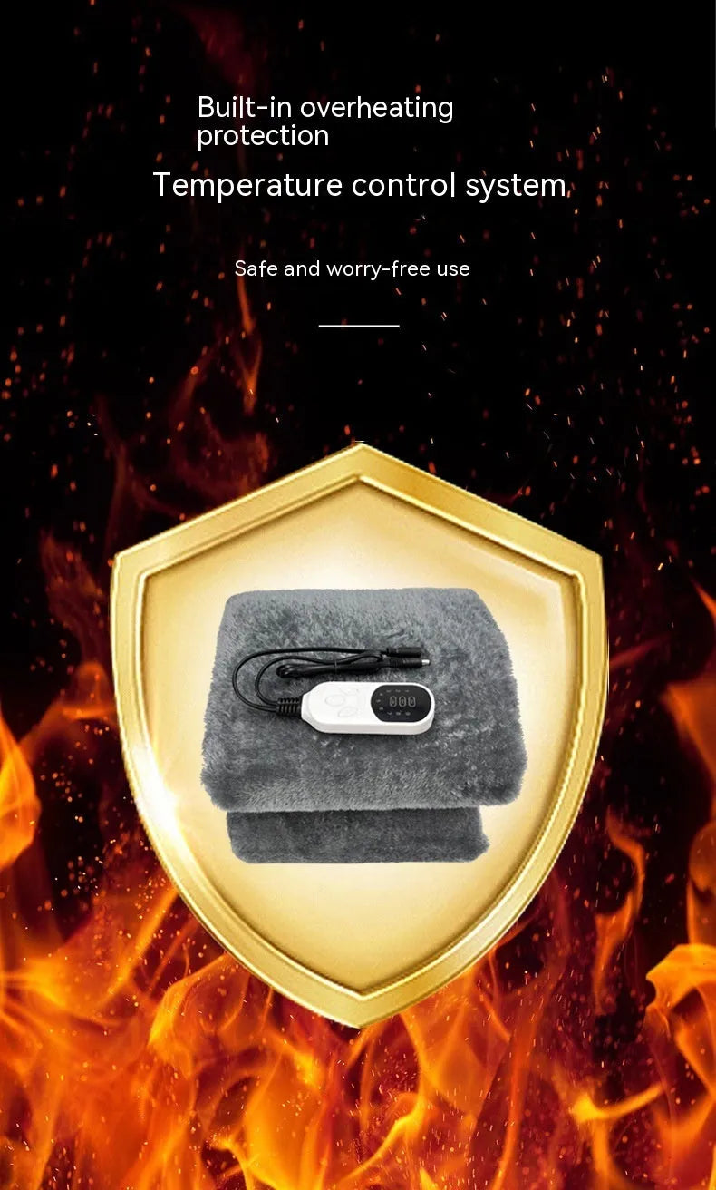 Grey 12V car electric blanket with cigarette lighter plug and intelligent 9-speed temperature controller