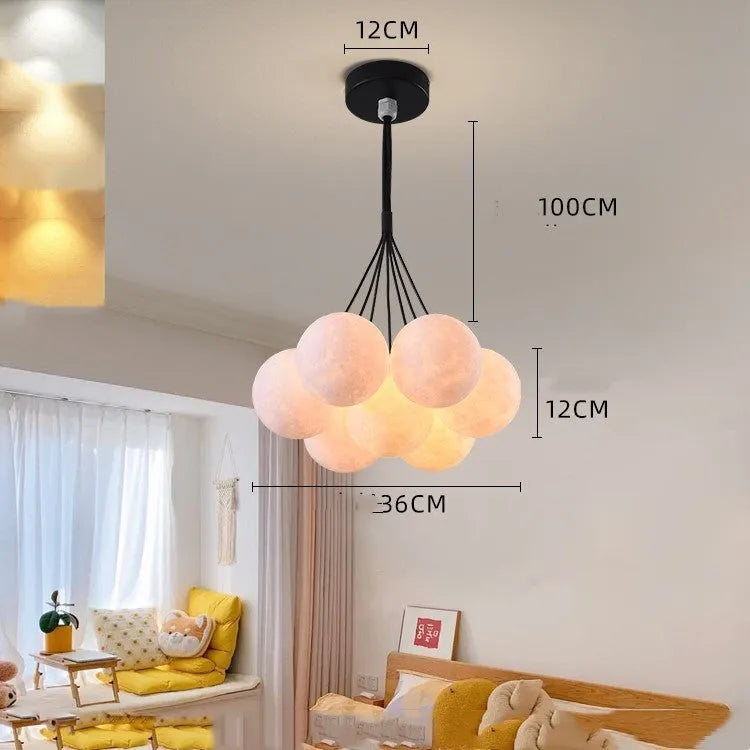 Nordic moon bubble design bedroom chandelier in gold or black with iron body and 12cm spherical details