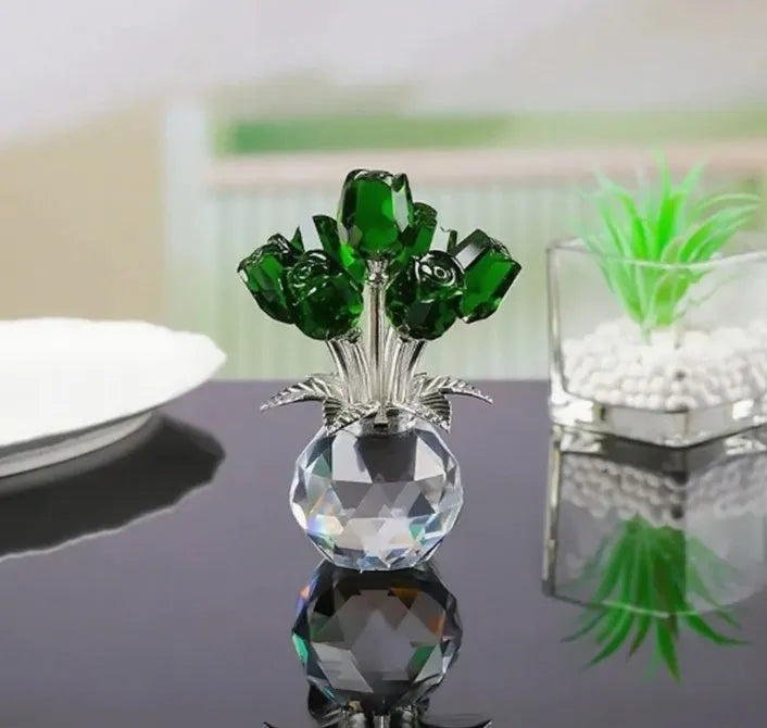 K9 crystal glass rose decoration in geometric Chinese style with multiple colour options