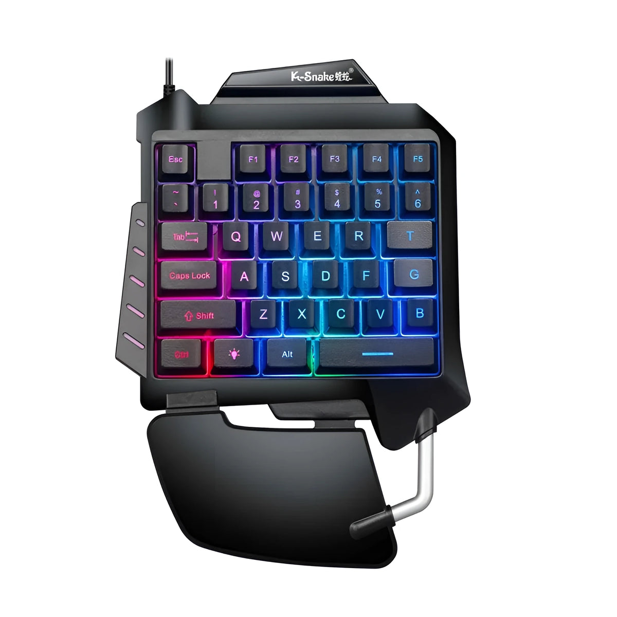 Black left-handed one-handed gaming keyboard with hand rest for throne converter mobile gaming
