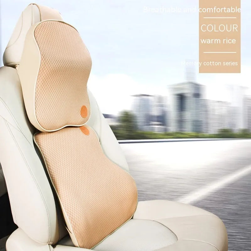 Car headrest and lumbar pillow set with memory foam filler in various colour options