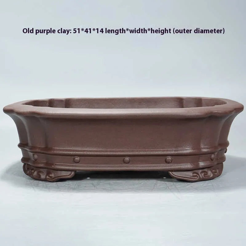 Purple sand rectangular begonia flower pot with plain antique design for desktop plants