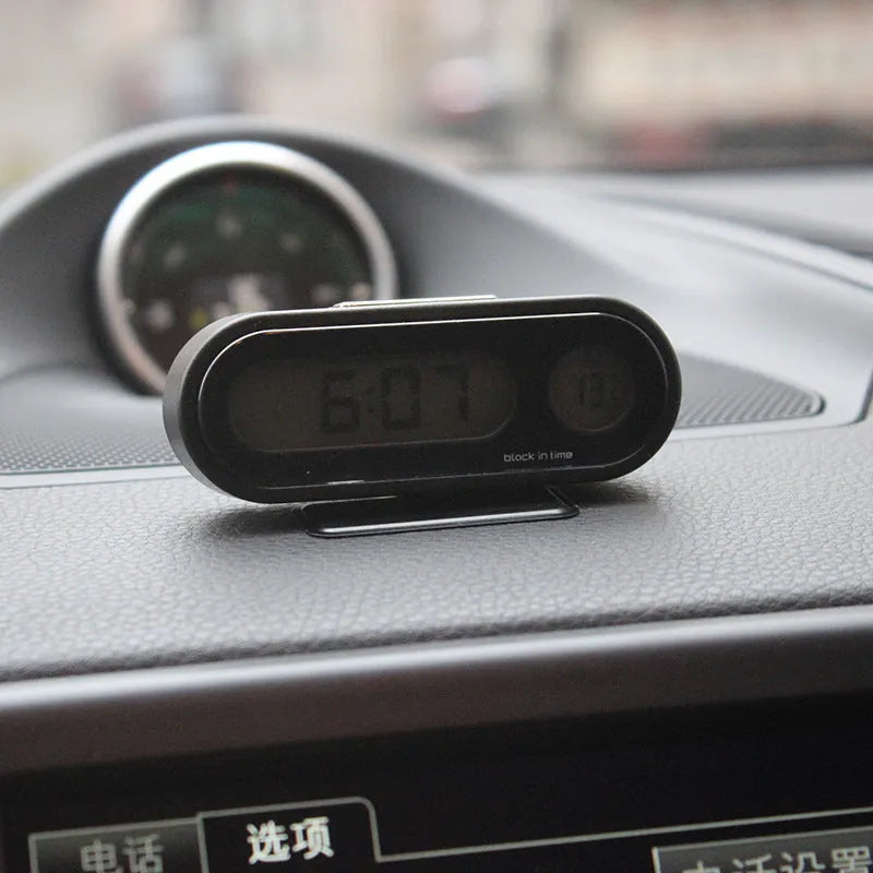 Black car dashboard electronic clock thermometer with LED display and adjustable bracket