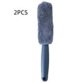 Blue microfiber car tyre brush with long 29 cm handle for wheel cleaning