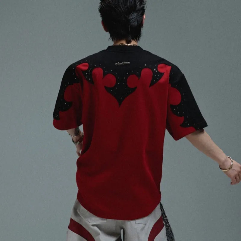 Men's cotton short sleeve shirt with burnt flower stitching and rhinestone decoration in grey colour