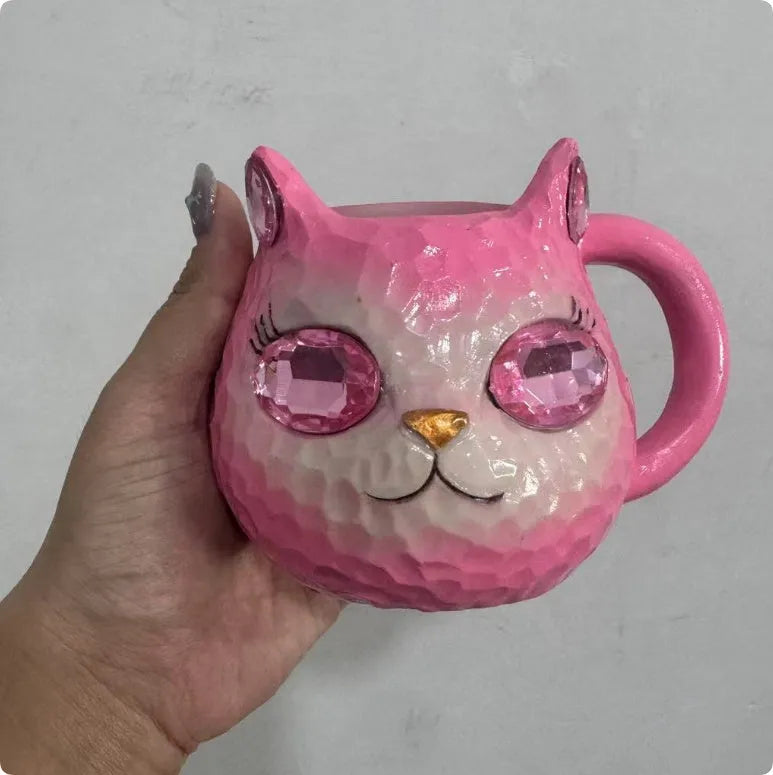 Crystal Earth Cat Cup resin craft ornament in purple green blue pink plastic for gift giving