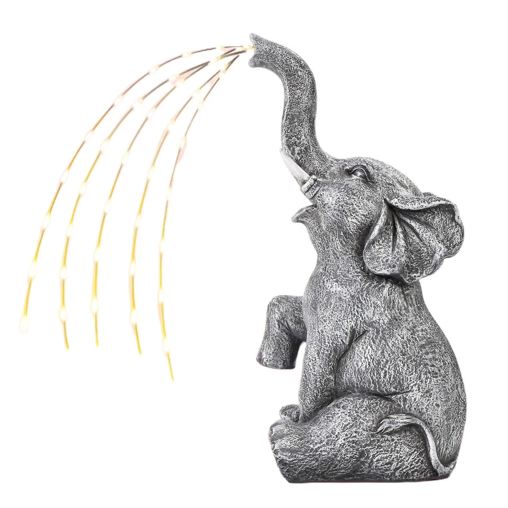 Resin elephant garden sculpture with integrated light strip for outdoor patio decoration