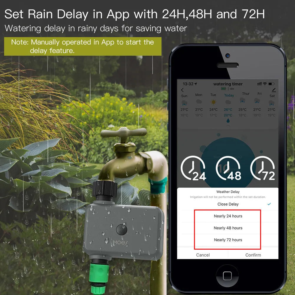 Bluetooth smart garden sprinkler timer with smartphone app control for remote watering schedules