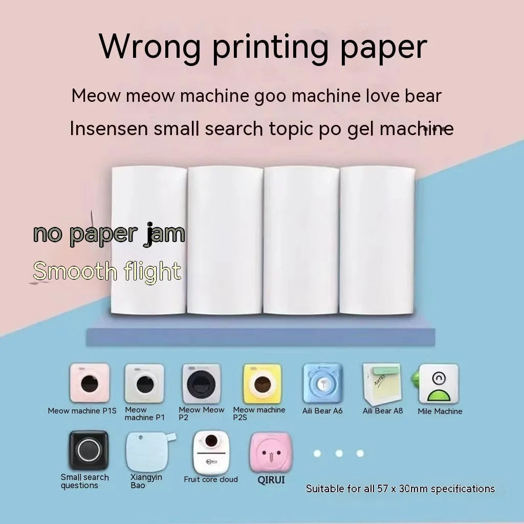 57x30mm thermal printing paper rolls in pink, yellow, and blue colours for student revision printers