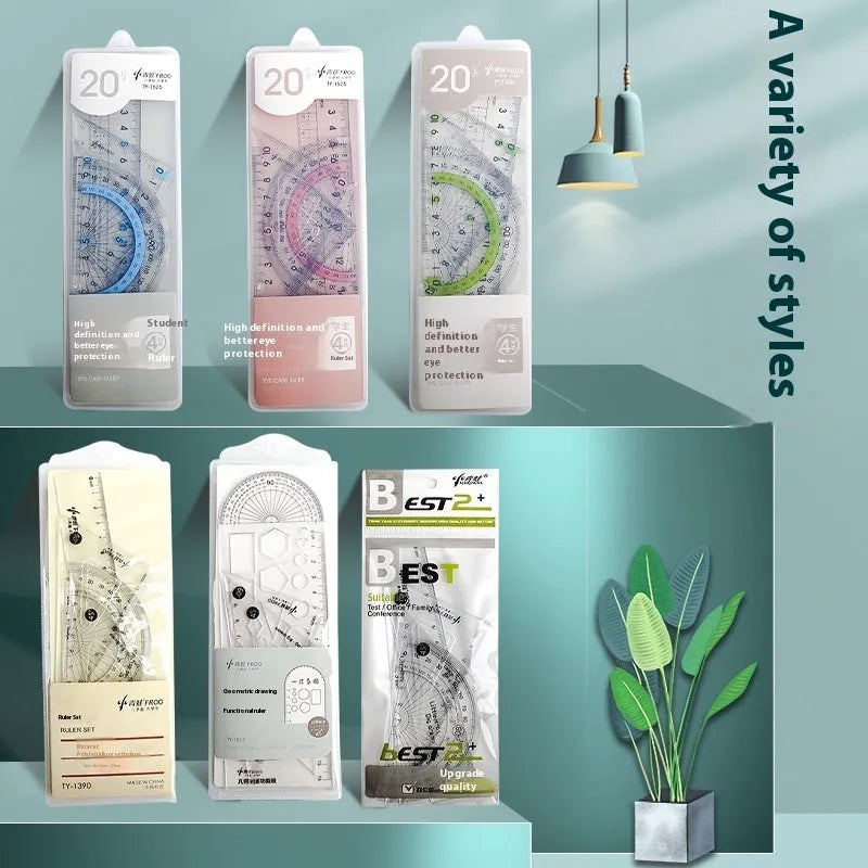 Youpai transparent acrylic ruler set with square, protractor, and straight edge rulers