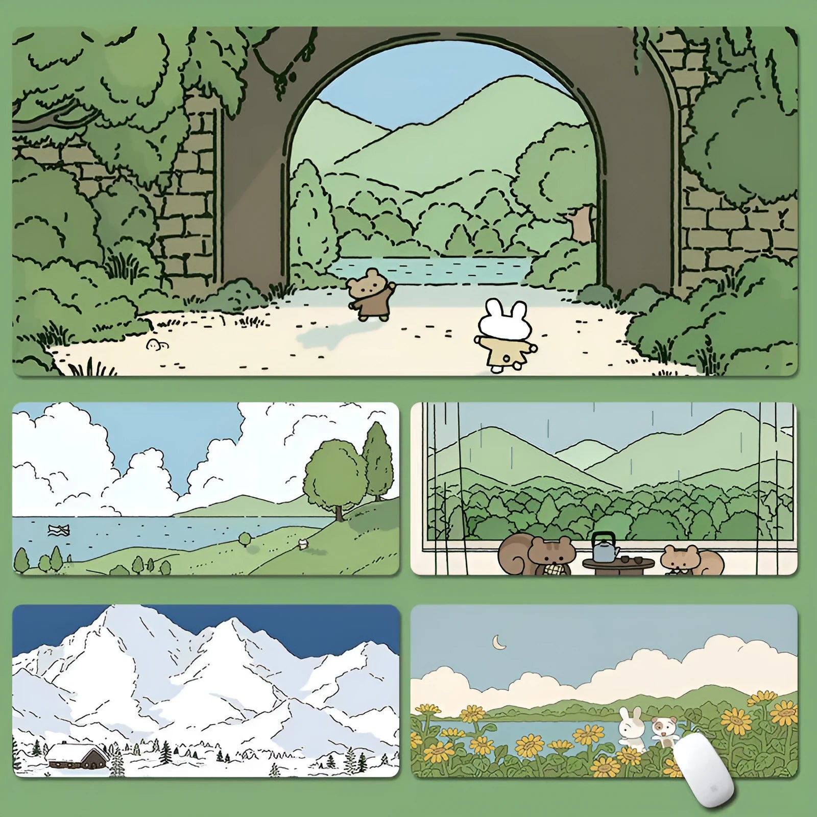 Oversized rubber desk mat showing colour pattern options and size comparison