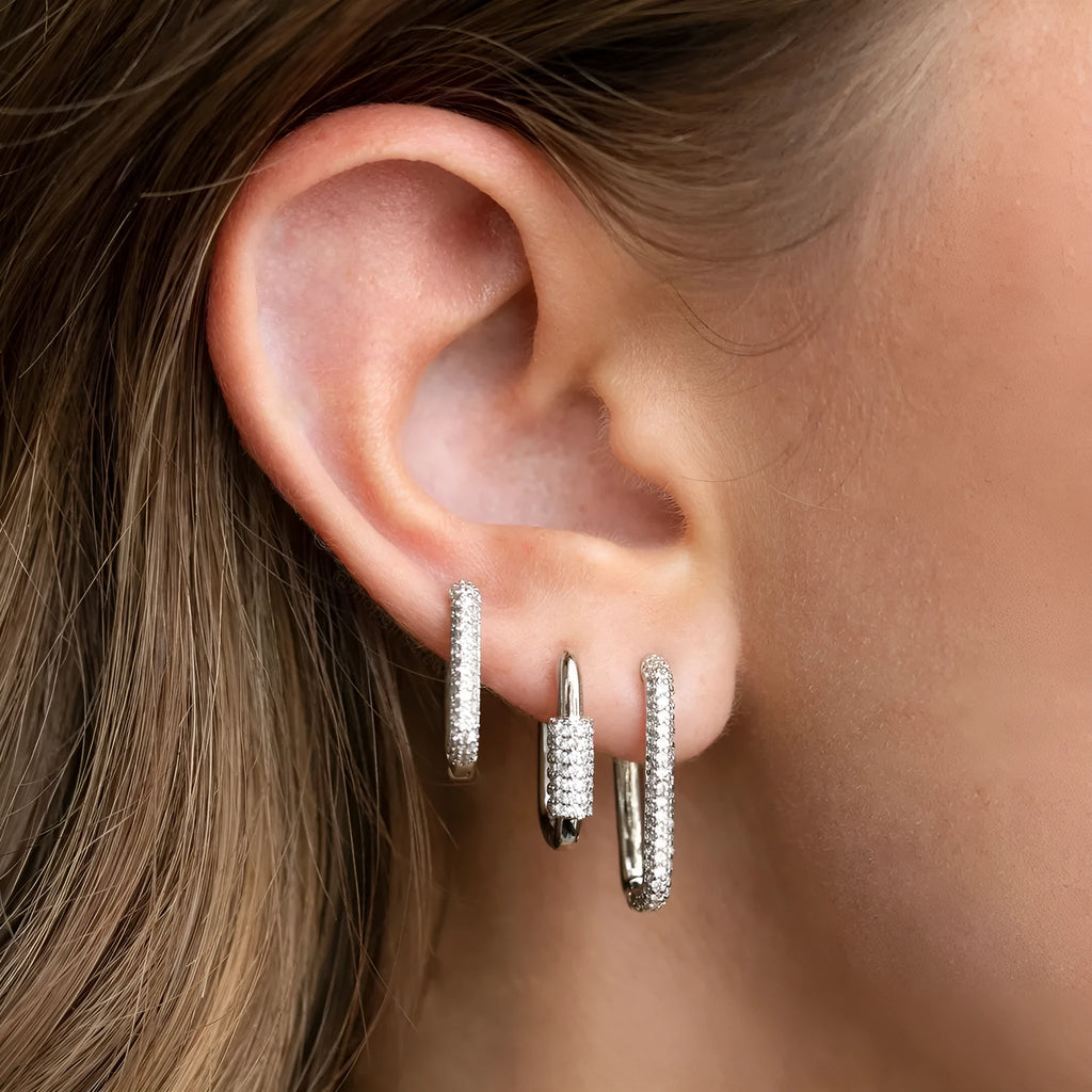 Geometric ear clip set with micro inlaid zircon stones in gold and white finishes