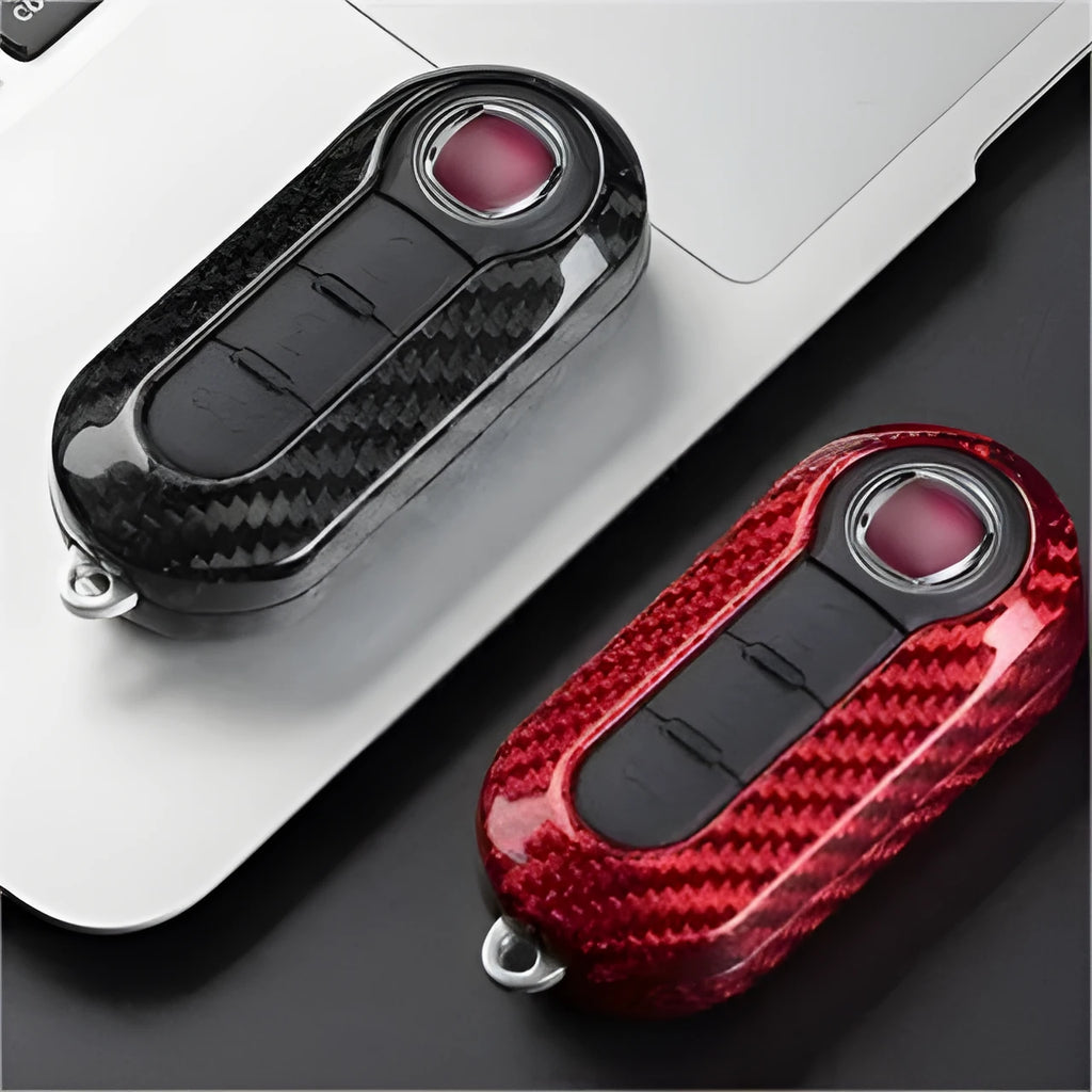 Xiang carbon fibre and glass fibre replacement car key shell sets in Black, Red, and Silver Black colours.