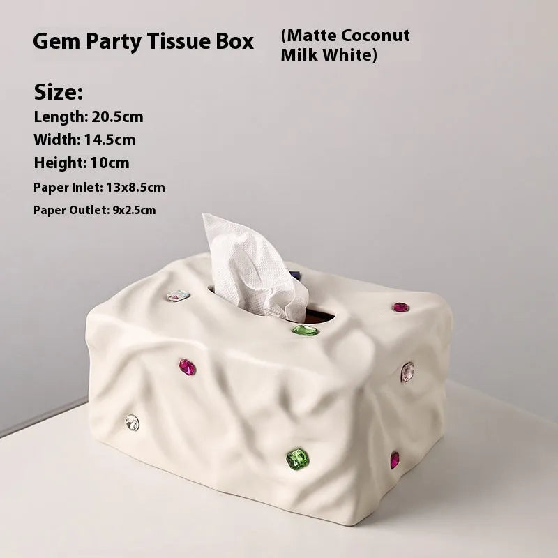 Ceramic tissue box with matte finish in coconut milk white or silver electroplated colour options