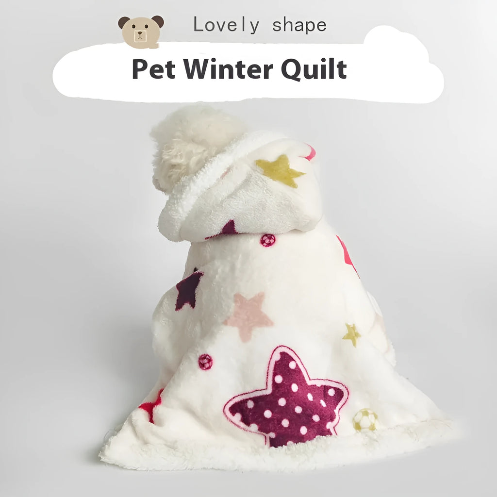 White coral fleece pet cloak pajamas with XINGX and Moon print, sizes M and L