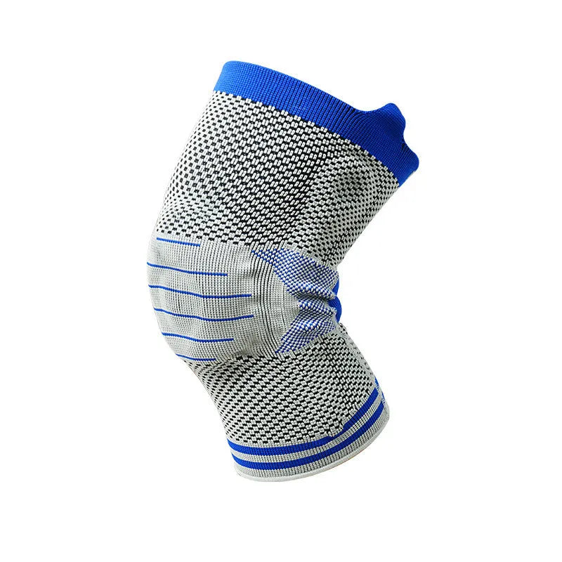 Cotton knee pads with silicone massage spring bar in black and blue colour combination