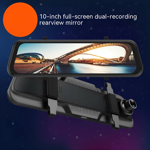 10-inch touch screen car driving recorder mounted on rearview mirror with wide-angle lens