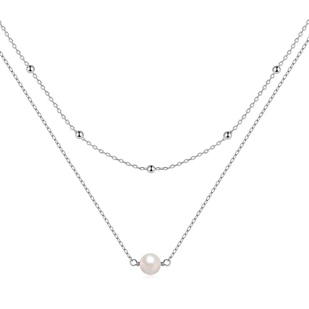 S925 sterling silver double layer necklace with twin pearl accents in gold colour