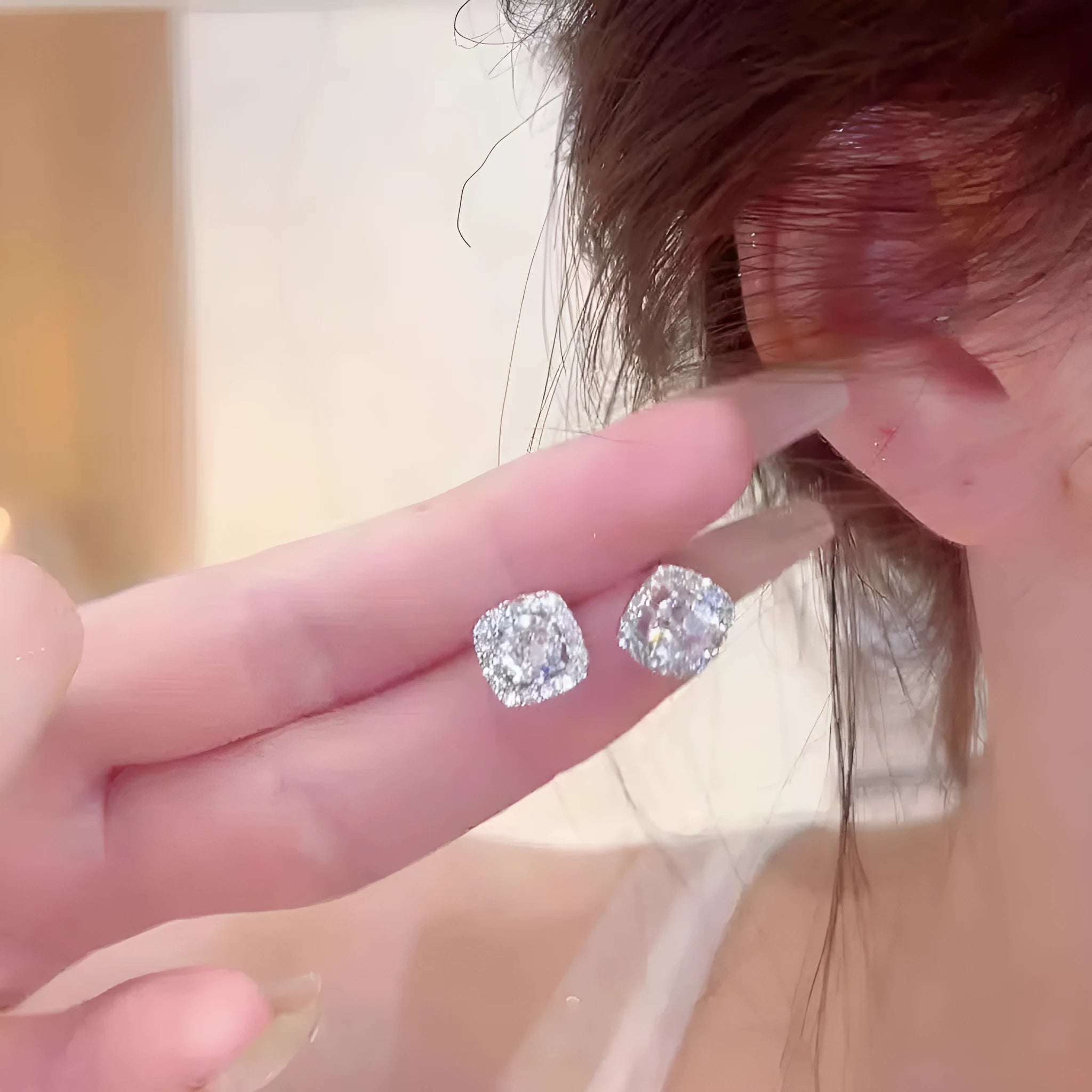 Geometric quadrilateral diamond-treated alloy earrings in gold and silver colour options