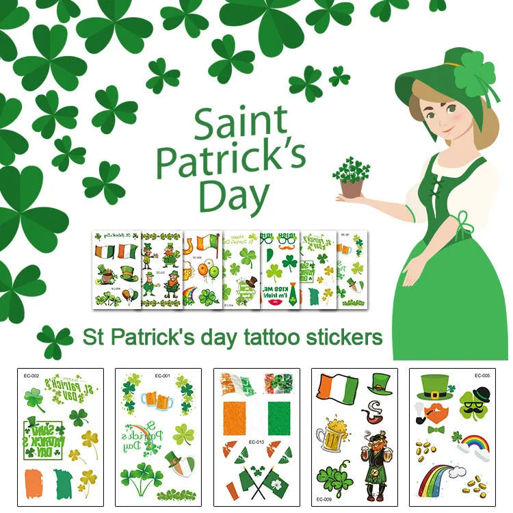St. Patrick's Day clover design temporary tattoo sticker on paper backing.