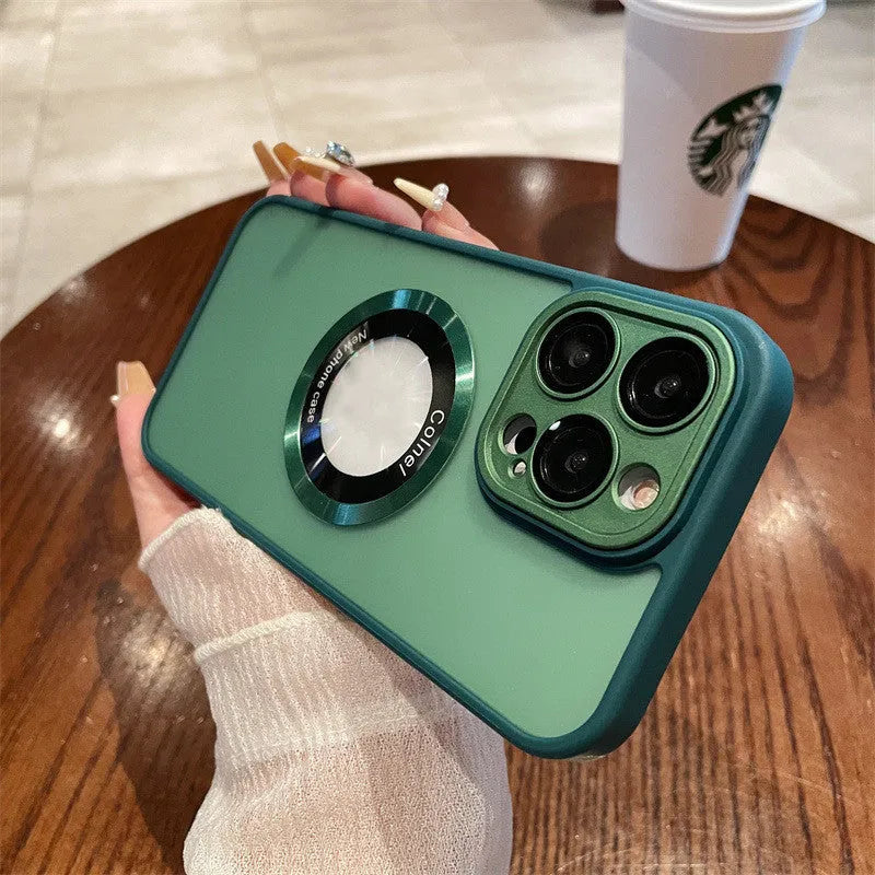 Frosted magnetic suction phone case for iPhone 15 series in multiple colour options showing shockproof protective features