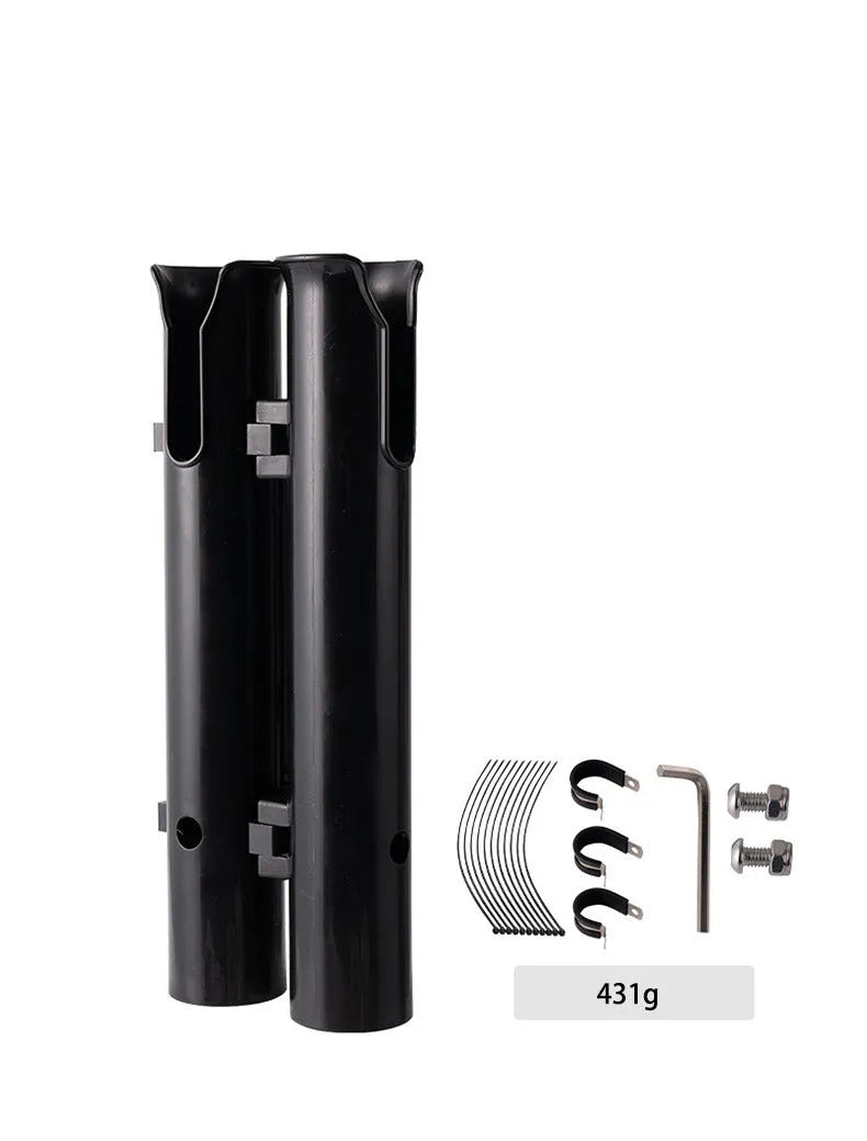 Carbon and plastic fishing rod rack with clamp mount for motorcycle or bicycle