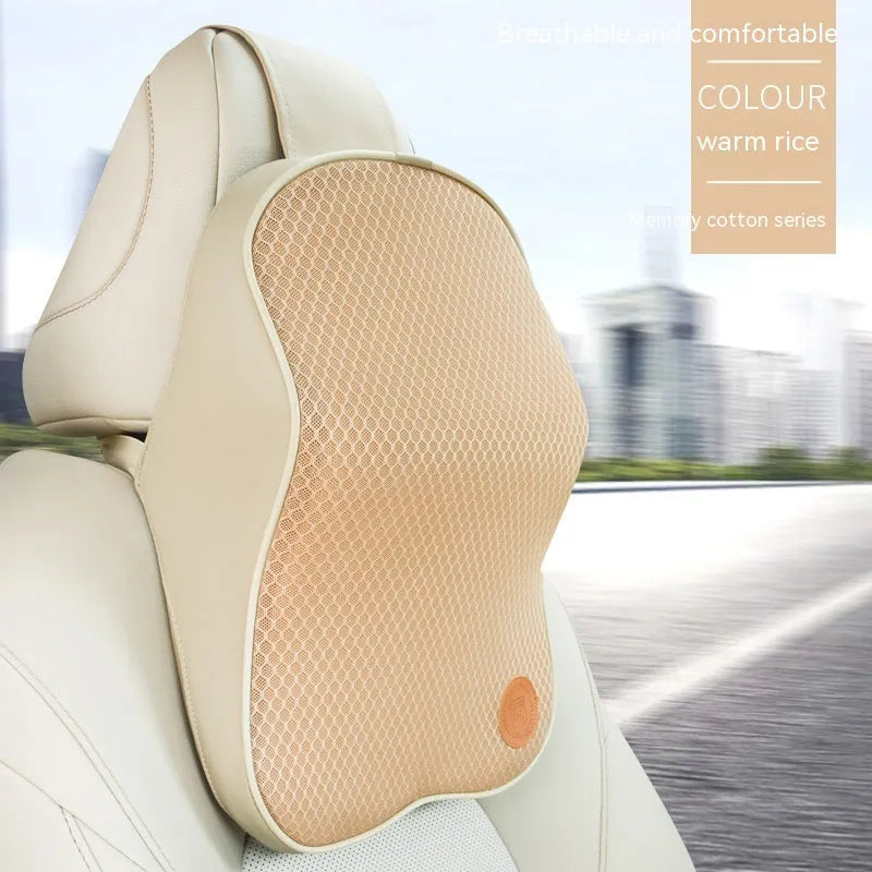 Car headrest and lumbar pillow set with memory foam filler in various colour options