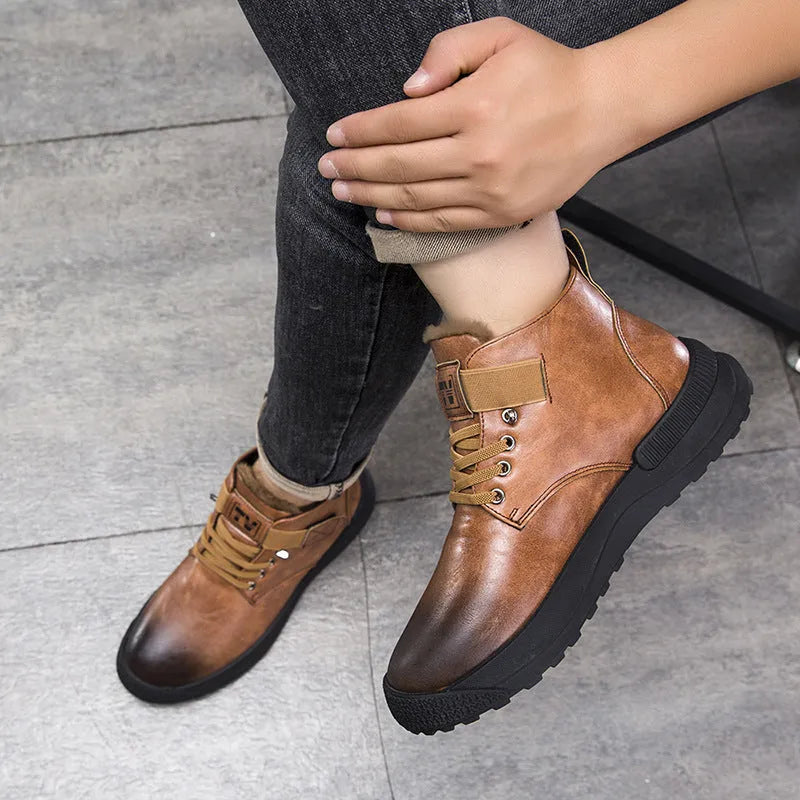 Black Martin platform boots with velvet-style artificial PU upper and rubber sole