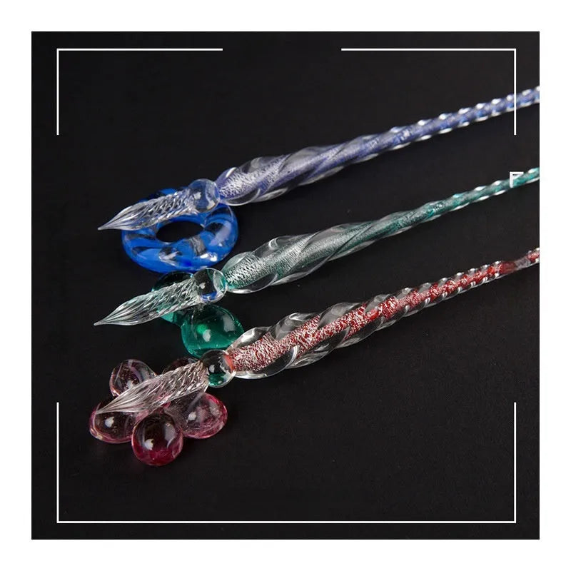 Glass crystal pen with coloured glaze finish and transparent signature section