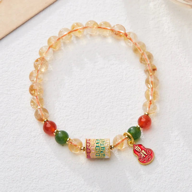 Hand-woven citrine five sutra bracelet with 6mm gemstones and geometric patterns