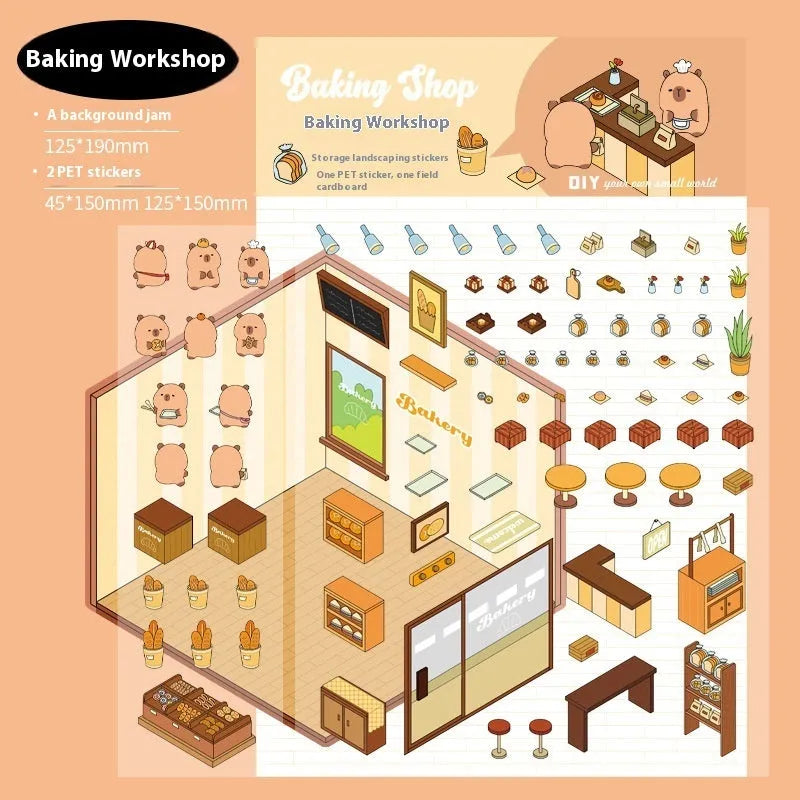 Pack of Capabala cut-free 3D cartoon landscape stickers in various colours on a white background.