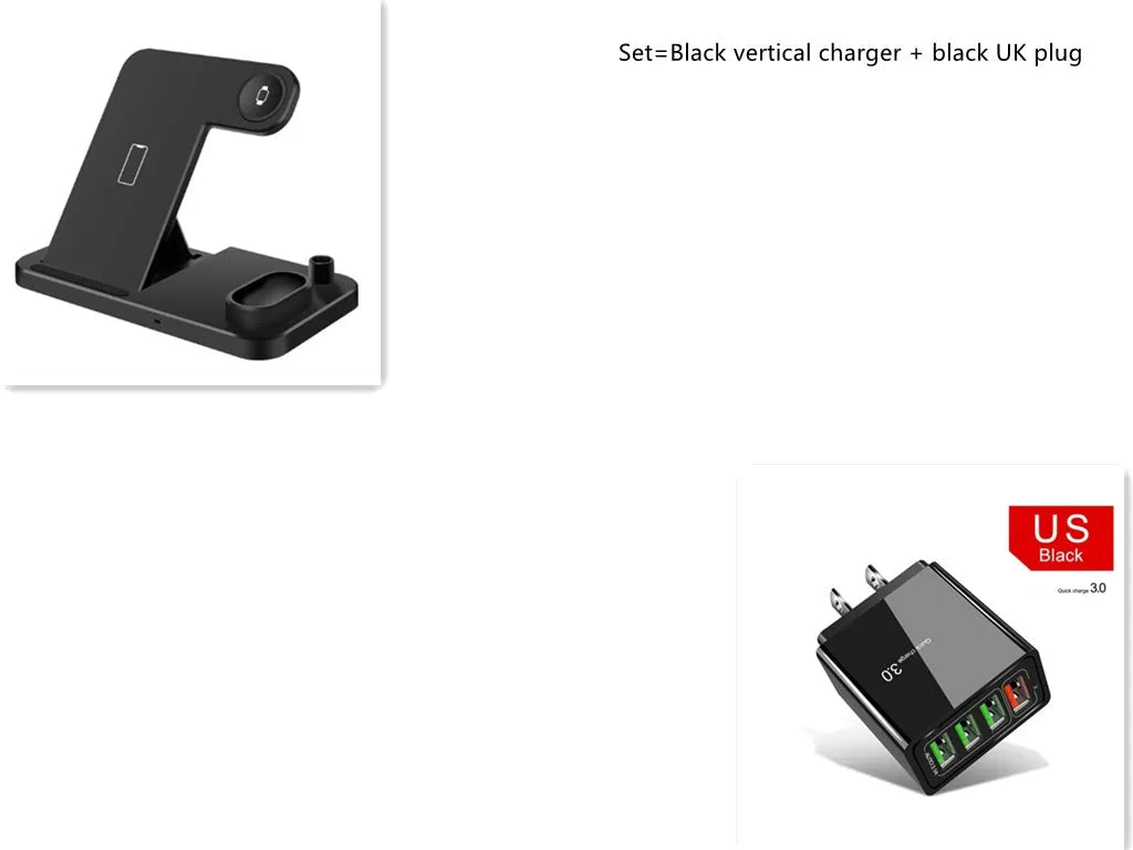 4-in-1 wireless charging station showing phone, Apple Watch, AirPods and Apple Pencil charging simultaneously