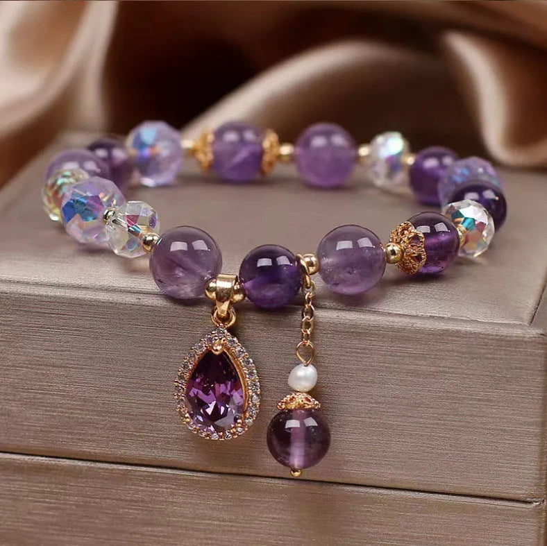Purple natural amethyst crystal bracelet for women with micro inlay processing