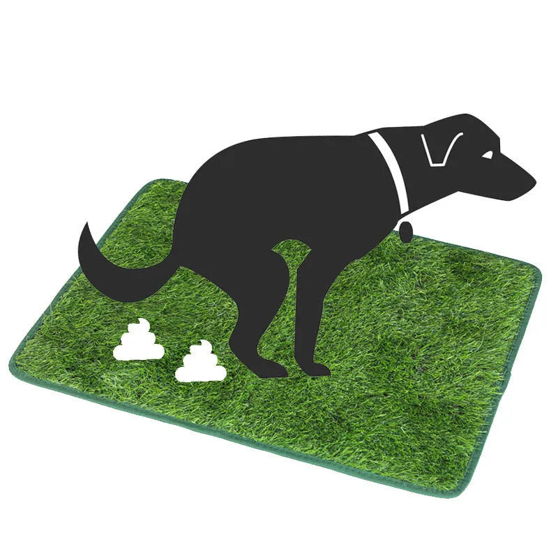 Artificial grass dog toilet training mat showing three size options for indoor pet training