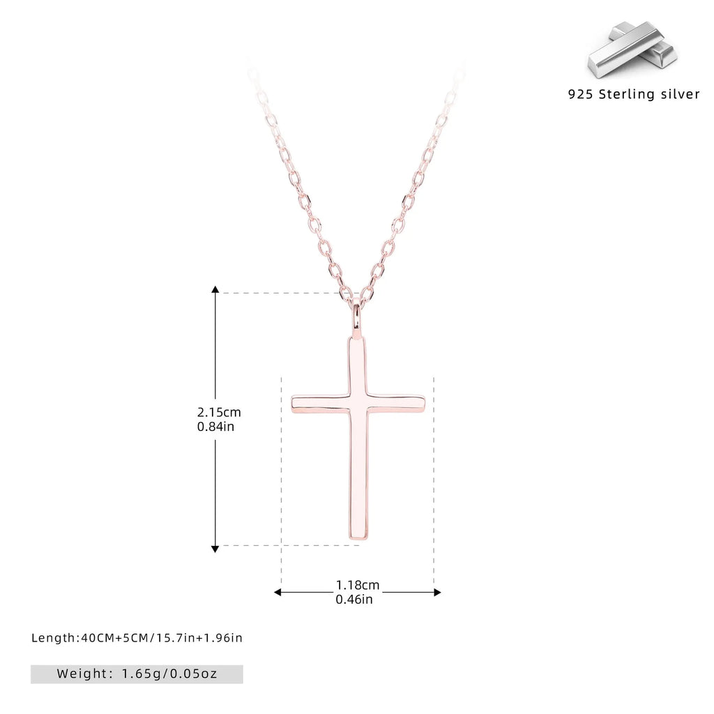 S925 sterling silver cross pendant necklace on adjustable O-shaped chain with three plating options