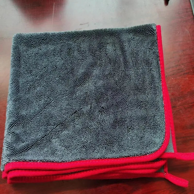 Twisted braid car cleaning towel for glass washing in grey with red edge colour option