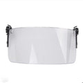 Transparent polycarbonate helmet-mounted face shield with guide rail attachment