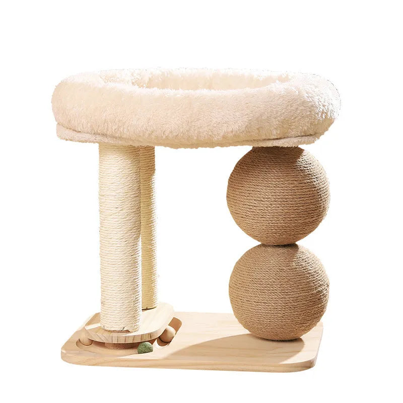 Pine wood cat scratching ball nest in sisal, summer mat, or double ball chamfer styles
