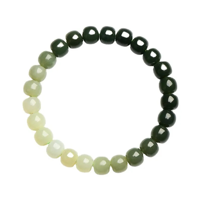 Natural Hetian jade water gradient bracelet with polished beads on an adjustable cord.