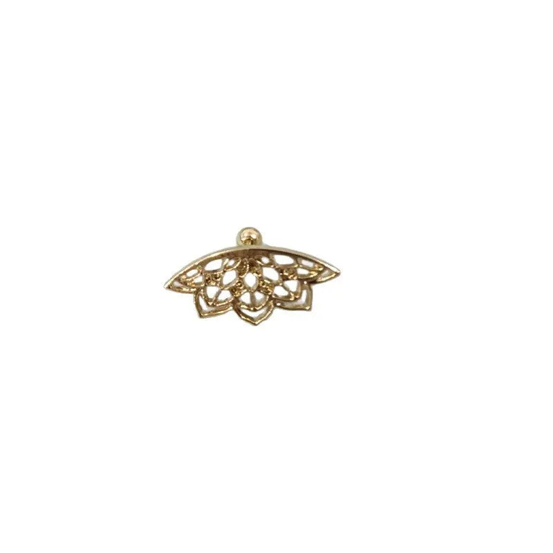 Spider web stud earrings with geometric mesh pattern in electroplated gold or silver finish