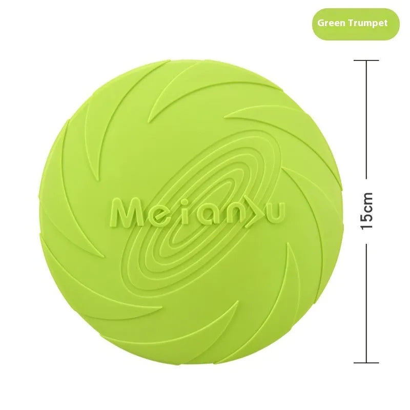 Soft rubber dog frisbee toy for outdoor walking available in red, blue, and green colour variations