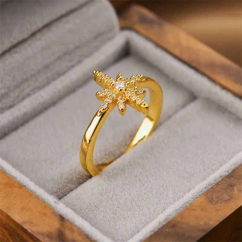 Korean geometric open ring in gold colour with electroplated finish on copper