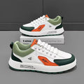 Men's casual sports shoes with artificial PU upper in solid color white and black round toe design