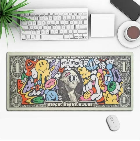 Anime design gaming mouse pad with non-slip rubber base shown on a desk