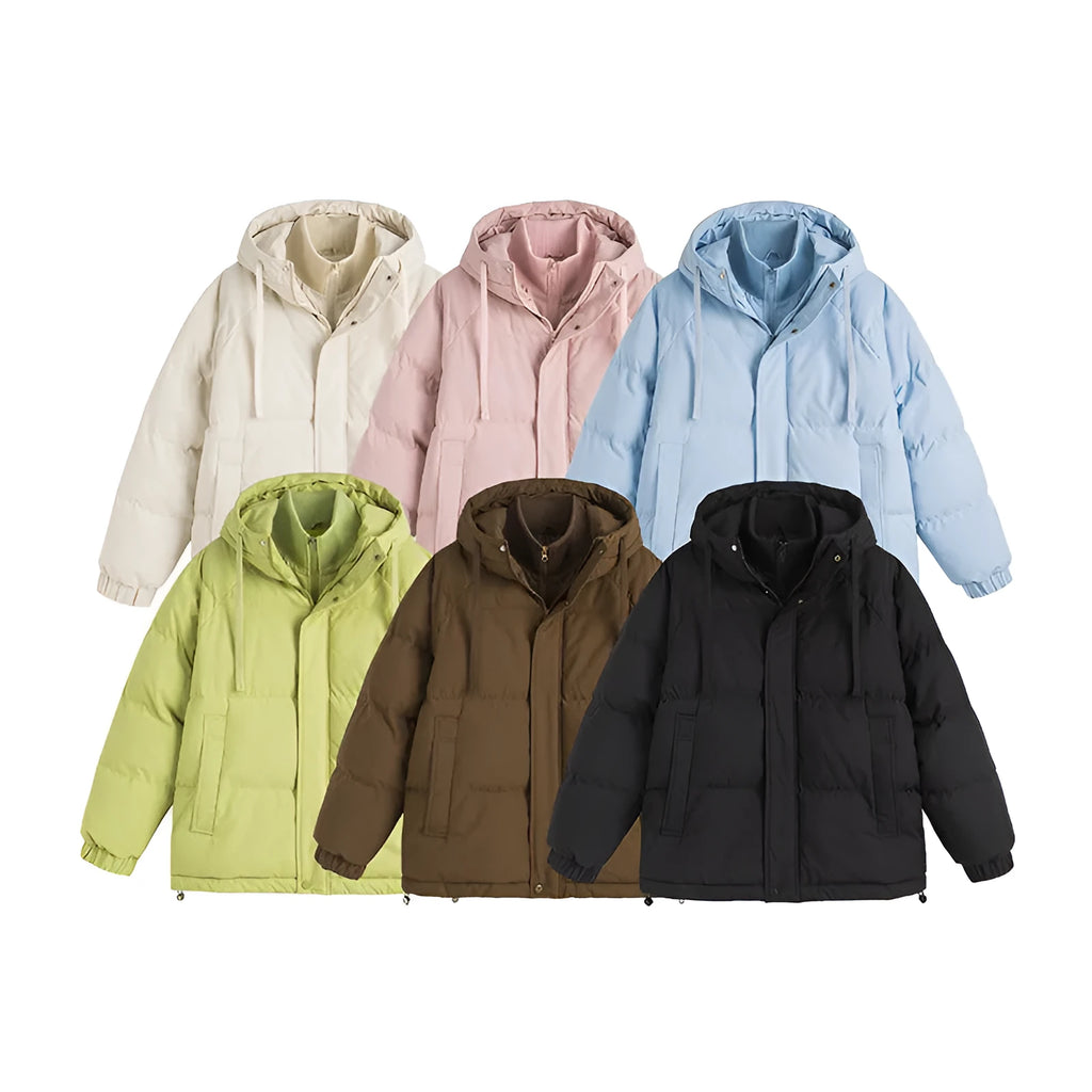 Loose fit winter cotton-padded coat with side pockets in solid colour