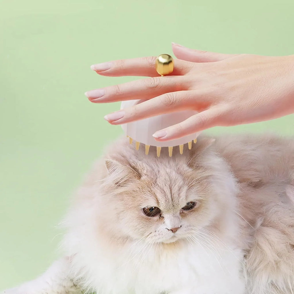 Green pet bath massage brush with rubber head and drain holes for dog and cat washing