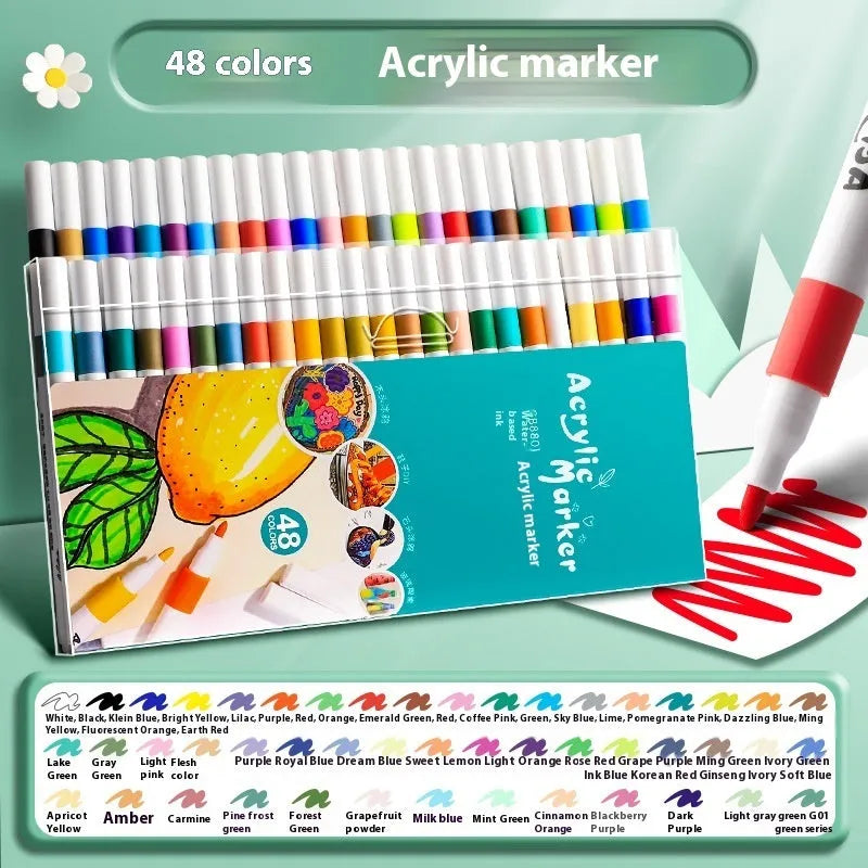 True colour acrylic marker pens in multicoloured plastic bodies for student painting projects